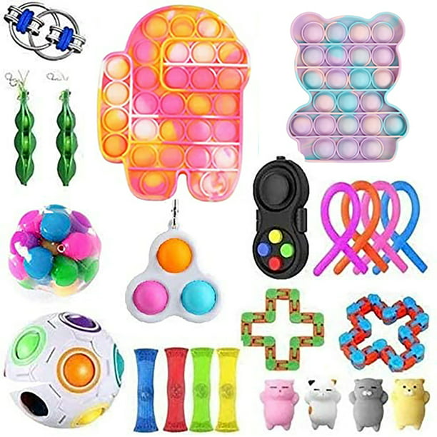 and Anxiety Relief Squeeze Toys Simple Dimple Toy Packs Among on us Fidget Box with Simple Dimple and Pop on it Toy Squishy Stress Ball Cheap Sensory Toys Pack for Kids Adults Fidget Toy Set 